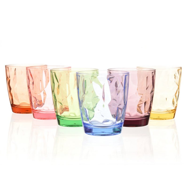 Urmelody 13oz Drinking Glasses Set Acrylic Glassware for Kids Colored Plastic Tumblers Cups Picnic Water Glasses Unbreakable Juice Drinkware for Camping Restaurant Beach Party BPA Free Dishwasher Safe - Image 1